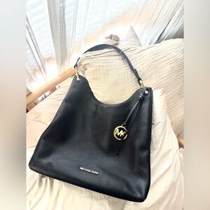 Michael Kors Black Shoulder Bag with Gold Accents